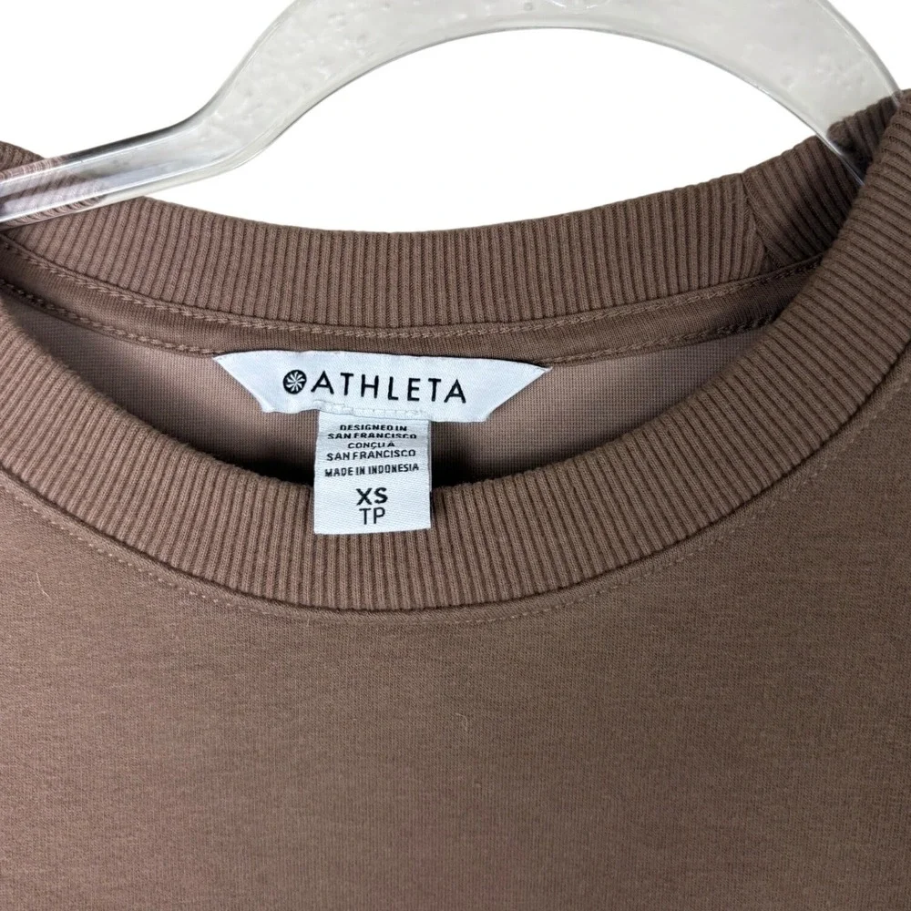 Athleta Retroplush Velvet Sweatshirt Brown XS Snap Side Oversized Pullover